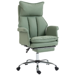 HOMCOM Silla de Escritorio con Reposapiés Respaldo Reclinable Alto Acolchado Grueso Tapizada en Cuero Sintético Ruedas Verde