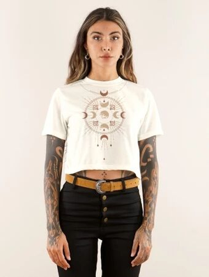 'Crop top imprimé "Phase Lune", Blanc et marron'