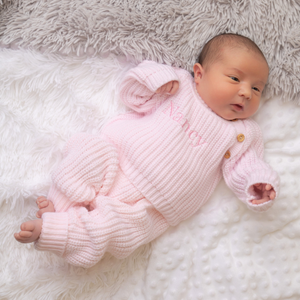 Pastel Pink Fisherman Knit Jumper & Trousers Outfit