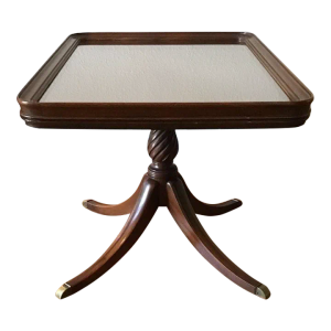 Vintage Solid Mahogany with Glass Top Tray Side Table, Jeffersonian Group