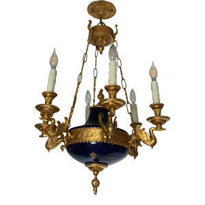 1930 Gilt Bronze and Porcelain Candelier