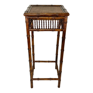 1980s Vintage Coastal Boho Chic Wicker Top & Faux Bamboo Plant Stand