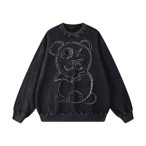 Universal Fit Graffiti Teddy Bear Vintage Washed Cotton Midnight Crewneck (M)
