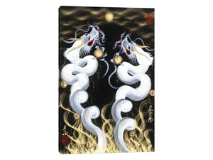 Rising Twin White Dragon To The Moon