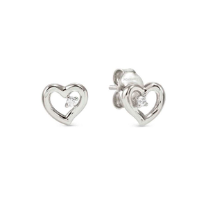 Dreams Beats Silver Heart & Single CZ Stud Earrings