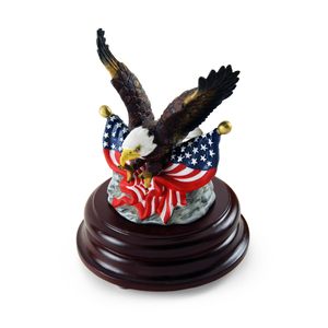 Patriotic American Bald Eagle with Twin American Flags Musical Figurine