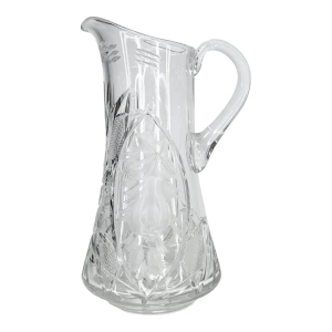 Mid-Century 1960s Cut Crystal Fruit Motif Starburst Handled Pitcher