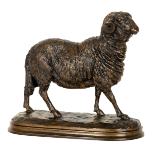 French Antique Bronze Sculpture of “Standing Ram”, Isidore Jules Bonheur