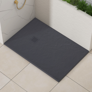 Luxor Rectangular Grey Slate Effect Stone Shower Tray 1200 x 900 x 30mm with Grey Grate