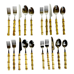 Chinoiserie Coastal Bamboo 18/8 Stainless Steel Flatware - Set of 20 Pieces, 4 Place Settings.