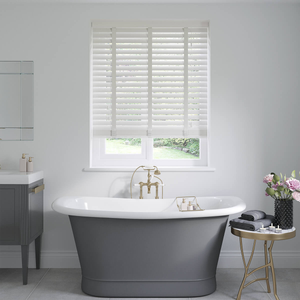 Warm White Fine Grain Faux Wooden Blinds 50mm With Tapes: 1445mm x 1185mm Recess