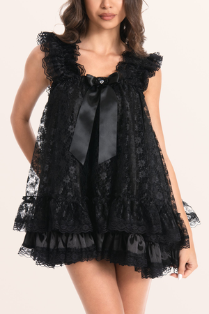 Sissy Satin Lacy Babydoll - Black