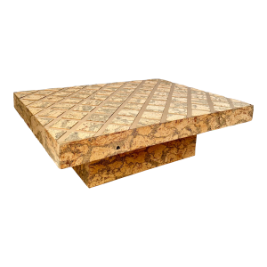 Late 20th Century Large Vintage Cork Coffee Table With Golden Inlay