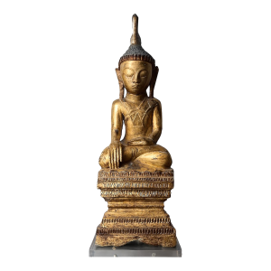 Antique Burmese Buddha Wooden Statue, Myanmar Shan Style, 21 1/2" T.