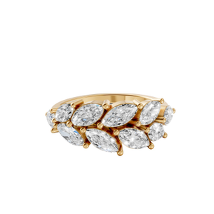 1.83 Ct Lab Diamond Round & Marquise Cluster Ring In 10K Yellow Gold Elegant Statement Design (P 1/2 (UK))