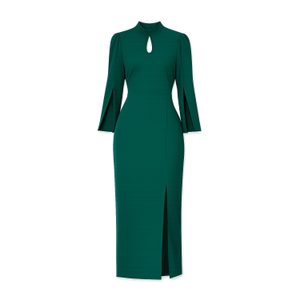 Yumi Green Fitted Midi Dress With Flute Sleeves (XL)