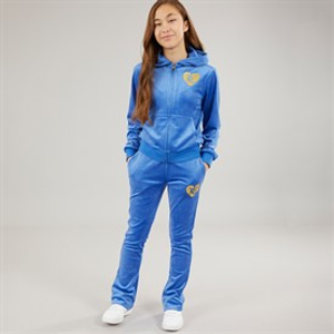 Juicy Couture Girls Velour Zip Through Hoodie And Bootcut Joggers Tracksuit Beaucoup Blue