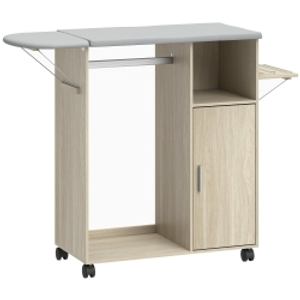 HOMCOM Mueble Tabla de Planchar con Superficie de Apoyo Efecto Lino, 3 Estantes a Cubo y Guía, 127x42.5x99 cm, Multicolor
