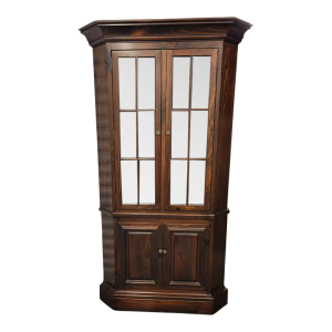 Vintage Kling Colonial Pine Corner Cabinet Two-Piece Farmhouse Hutch With Plate Grooves