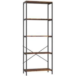 HOMCOM 5-Tier Bookshelf, Industrial Bookcase with Metal Frame - Rustic Brown and Black
