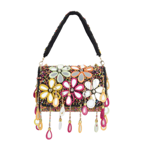 Michele Multicolour Beaded Floral Statement Shoulder Purse| Wedding Guest Evening Bag (one size)
