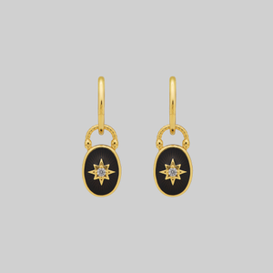 THE HEREAFTER. Black Enamel Oval Padlock Style Hoop Earrings - Gold
