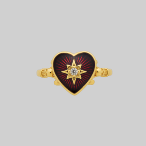 FOREVER YOURS. Red Enamel Heart Ring - Gold - Gold / Medium