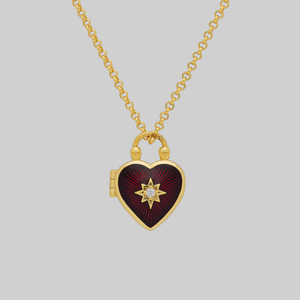 FOREVER YOURS. Red Enamel Heart Locket Necklace - Gold