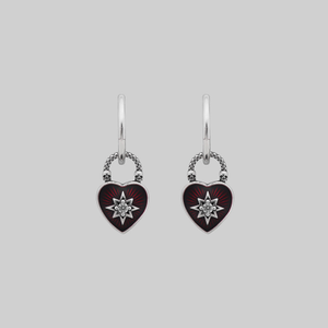 FOREVER YOURS. Red Enamel Heart Padlock Style Hoop Earrings - Silver - Silver / Pair