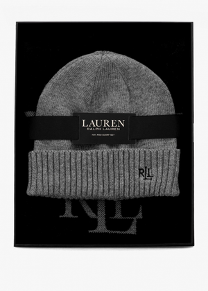 Logo Motif Black & Grey Scarf & Beanie Gift Set 
