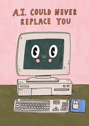 Ai Could Never Replace You Cute Retro Valentine's Day Card