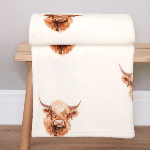 Harold Highland Cow Printed Fleece Throw (130cm x 150cm)
