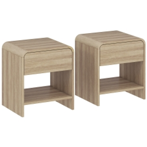 HOMCOM Juego de 2 Mesitas de Noche Nórdicas con Esquinas Redondeadas Cajón y Estante Abierto 40x35x45 cm Natural