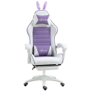 Vinsetto Silla Gaming de Cuero Sintético Reclinable 135° Reposacabezas Soporte Lumbar y Reposapiés 65x63x136-142 cm Púrpura