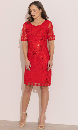 Cornelli Sequin Mesh Shift Dress - Red