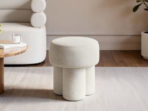 SOLACE+CO Ferro High Round Pouffe Beige Sherpa Fleece