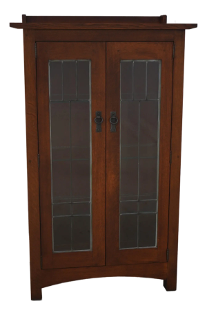 Leick ‘Echoes’ Mission Oak 2 Door Leaded Glass Bookcase