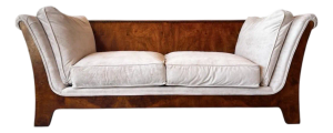 Sculptural Mid-Century Biedermeier Revival Burlwood Sleigh-Arm Sofa