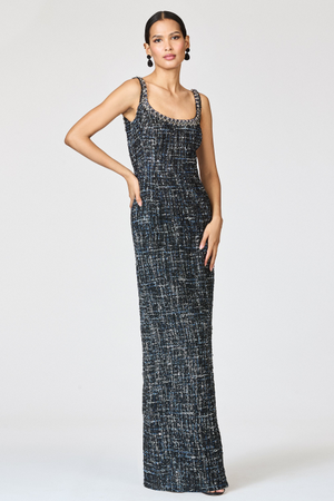EMBELLISHED TWEED LANA GOWN - OBSIDIAN FROST - FINAL SALE