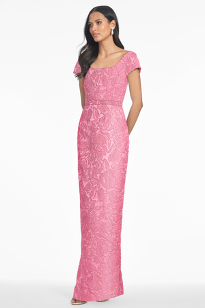 GRACE ROSE PINK CAP SLEEVE COLUMN GOWN - FINAL SALE