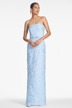 SOPHIA ICE BLUE JACQUARD COLUMN GOWN