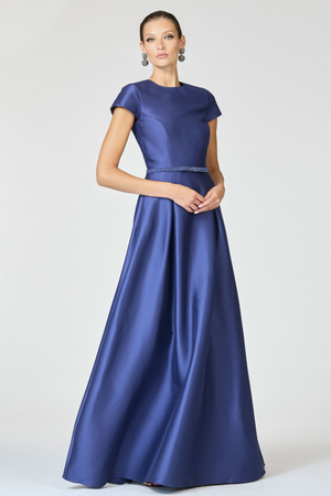 BLYTHE INDIGO BLUE EMBELLISHED MIKADO BALL GOWN - FINAL SALE