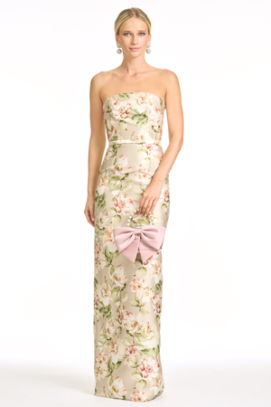 SOPHIA BEIGE FLORAL MIKADO COLUMN GOWN - FINAL SALE