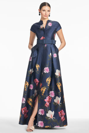 MARTA NAVY MULTI FLORAL MIKADO BALL GOWN - FINAL SALE