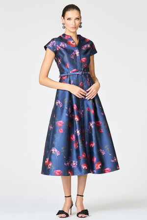 MARTINE MIDNIGHT BLUE FLORAL FIT AND FLARE DRESS