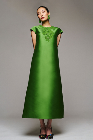 GWENDOLYN GREEN MIKADO SHEATH GOWN