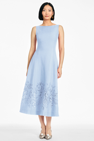BRITTANY POWDER BLUE LINEN BLEND A-LINE DRESS - FINAL SALE