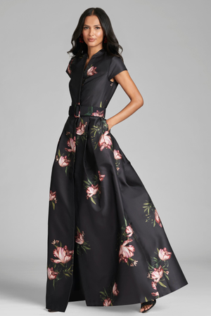 MARTA BLACK FLORAL MIKADO BALL GOWN