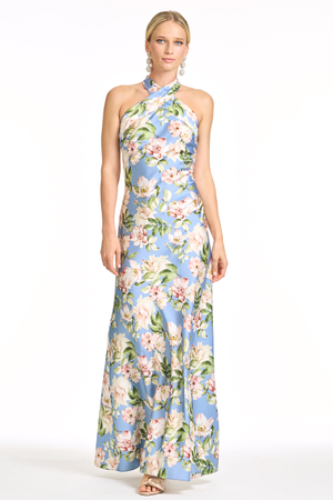 LAURANT BLUE PINK FLORAL HALTER GOWN