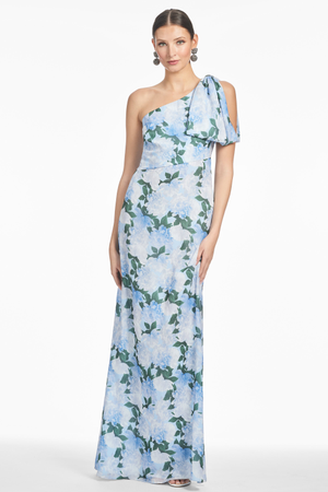 CHELSEA BLUE FLORAL CHIFFON FLOOR LENGTH GOWN - FINAL SALE